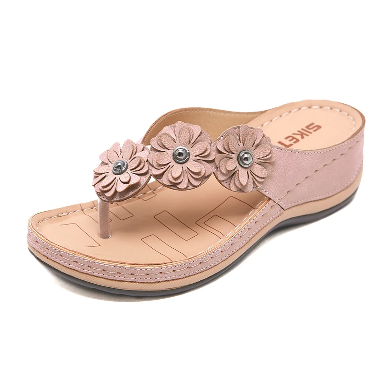 Summer Flat Sandal for Women 5 Colors Sandales Multicolor Retro Flowers Flip-flops Women Slippers Sandalias Mujer Platform Shoes