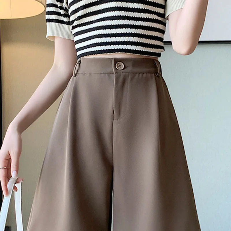 Korean Style Office Lady Suit Shorts 2025 Summer Loose High Waisted Wide Leg Shorts Woman Solid Casual Baggy Knee-Length Pants