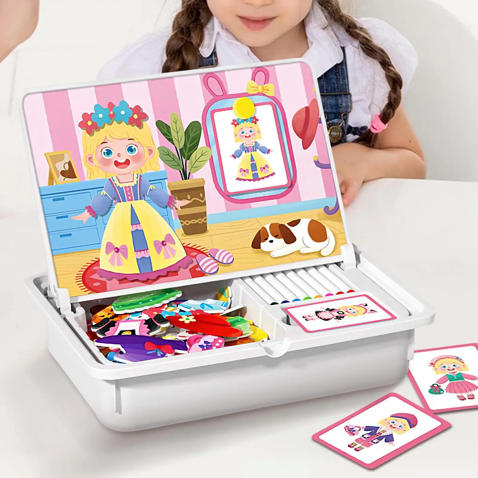 나무 자석 퍼즐 장난감 드레스업 인형 자석 게임 박스 교육용 학습 퍼즐 여행용 가정 학습 야외용