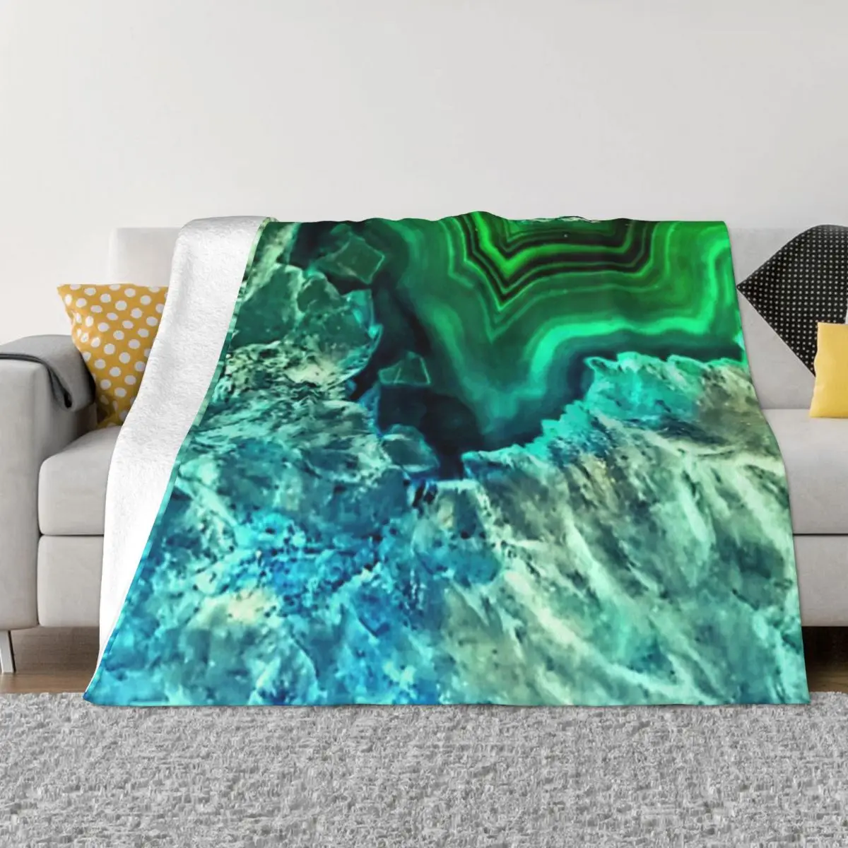 

Green and Blue Faux Agate Mineral Gemstone A Line Dress Throw Blanket manga Luxury Brand Blanket