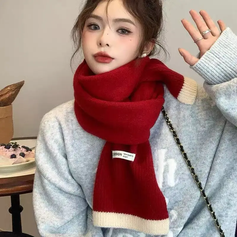 2024 New Women's Autumn Winter Mixed Colors Knitted Scarf Soft Thickened Warm Sweet Girls Scarf Wool Neckerchief