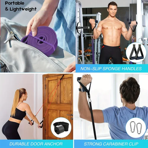 Imagen 2 del producto Juego de bandas de resistencia de 9 piezas con tensión pesada, material TPE, diseño apilable para hombres y mujeres - Bandas de ejercicio para músculos