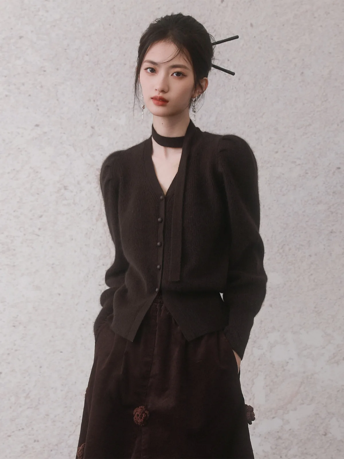 

Sweet Preppy Sle Вязаный свитер Ne Hanging Bubble Sve Camere Топ женский повседневный Faion Regular Fit Long Sve V-Ne