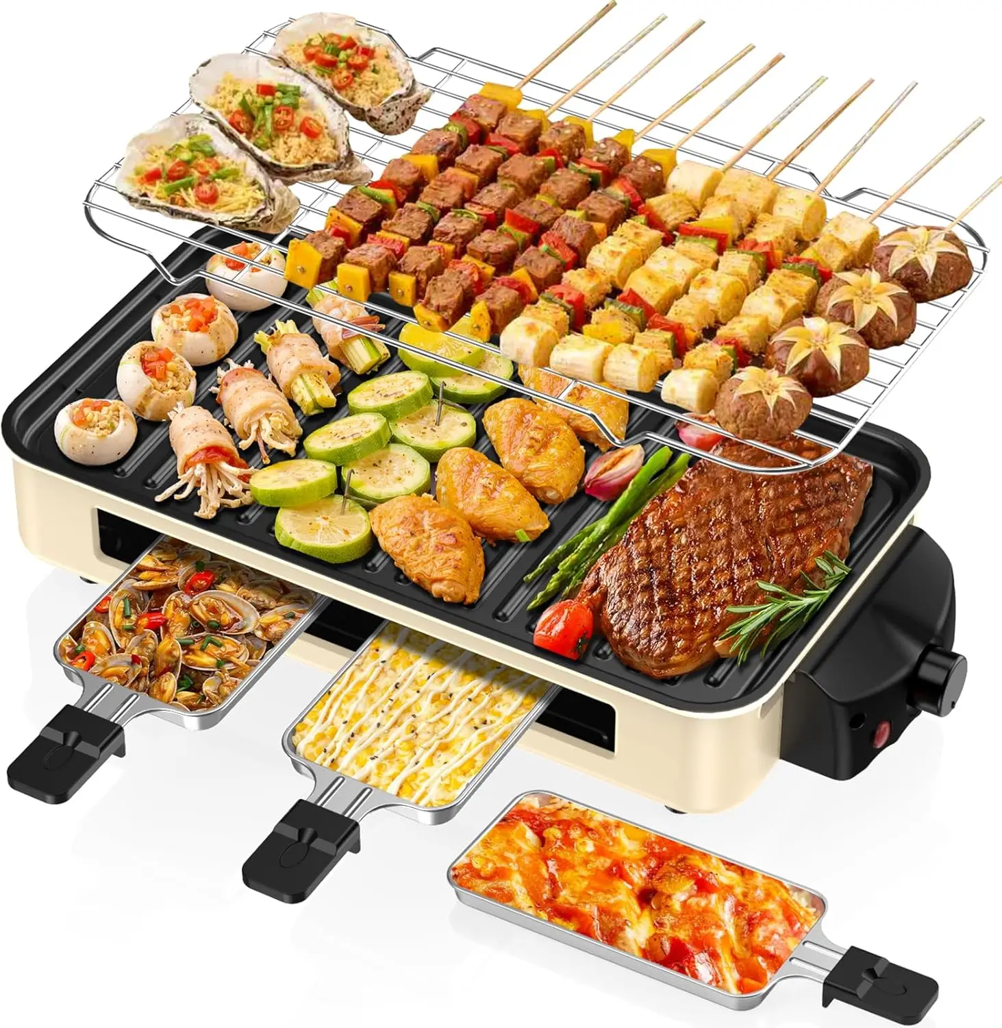 

1500W Smokeless Indoor Electric Grill with Removable Plates, Adjustable Temperature for Korean BBQ and Cheese Melting