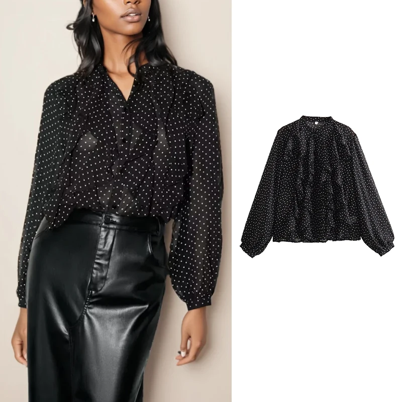 

TRAF Shirts Women's Spring 2025 New Blouses Fashion Dot Elegant Loose Chiffon Comfortable Women's Shirts Street Youth Shirts