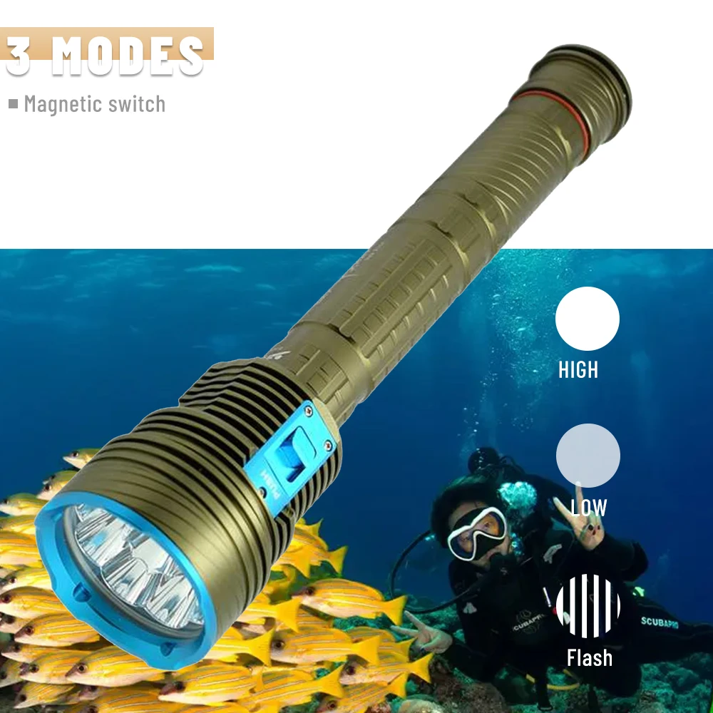 LightingView Ultra Bright 9xXM-L2 Spearfishing Under Water Lantern Diving Flashlight  IPX8 Tactics Dive Torch For Hunting 26650