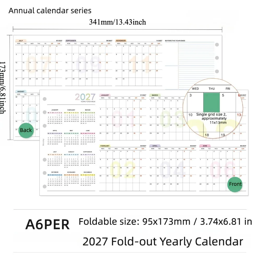 2027 4-Fach Jahreskalender-Nachfüllpack A6 A7 M5 Jahresübersicht für Planer, Gewohnheitsverfolgung, Tagebuch, Terminplaner – Detail 11