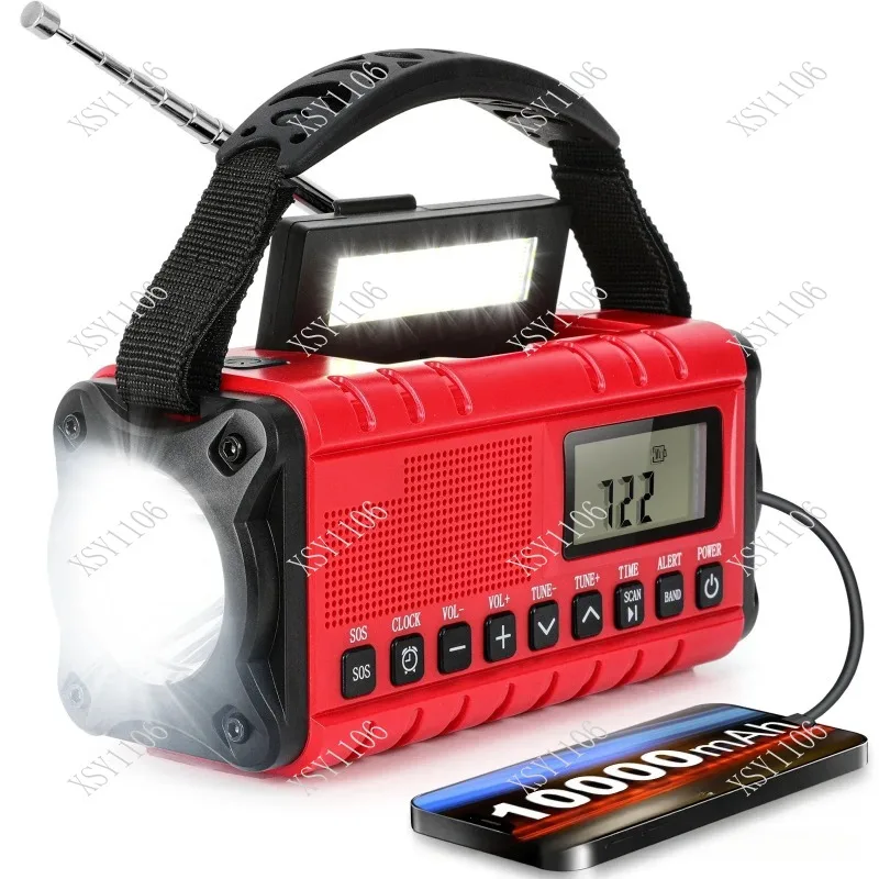 Hand Cranked Solar Charging Radio - 10000mAh Rechargeable Flashlight with Reading Light & SOS Emergency Function