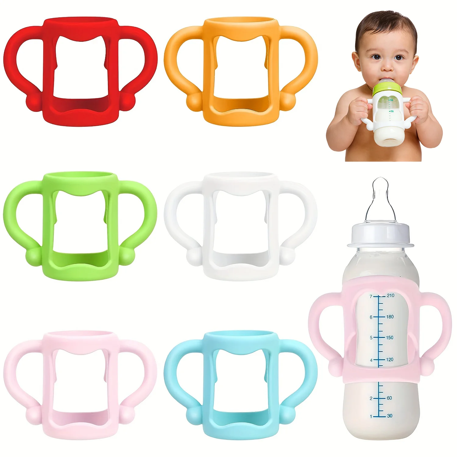 Silicone Bottle Handles for Narrow Baby Bottles Baby Bottle Holder with Easy Grip Handles to Hold Their Own Bottle, BPA Free