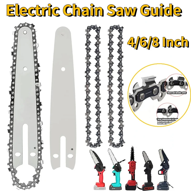 

Electric Goddess 4" 6" 8" Guide Plate And Saw Chain Set For Power Chainsaw Spare Chain Replacement Carpentry Woodworker Garden