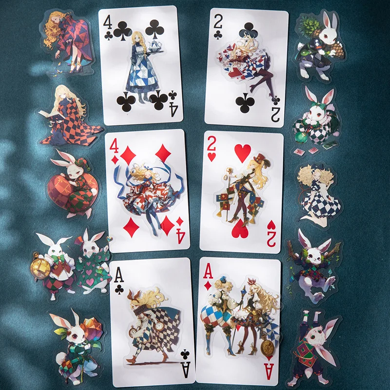 15pcs Roaming Dreams Vintage Fairy Tale Themed Playing Cards Rabbit Queen Stickers Decorative Labels Diary Album Hand Made
