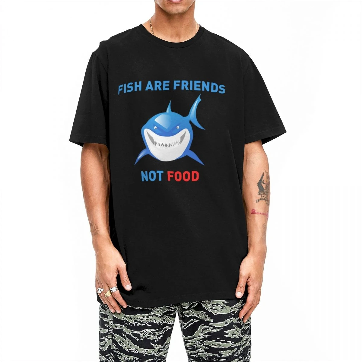 Finding Nemo Shark Not Food T-Shirt for Men Women  Cool 100% Cotton Tees Crewneck Short Sleeve T Shirt Big Size Tops