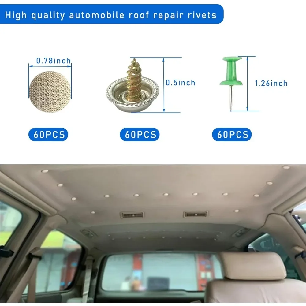 30/60Pcs Car Roof Headliner Sagging Repair Kit Auto Ceiling Fixing Clips Retainer Fastener Pins With Tool For Car SUV Truck