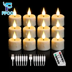 FPOO Pack of 12 Rechargeable Candles Remote Flameless Flickering Wedding Tealight Birthday Home Decorative Electronic Candle LED