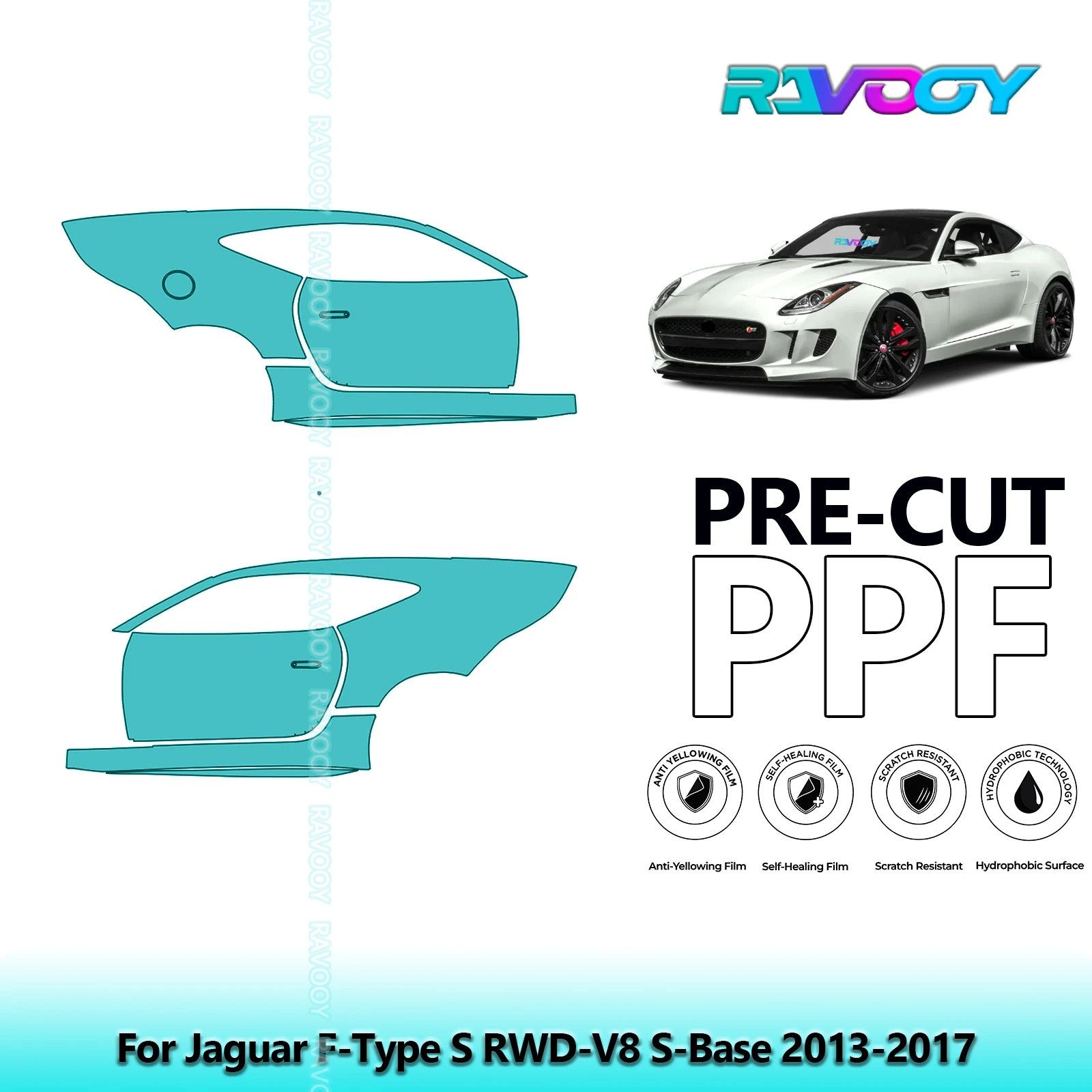 

For Jaguar F-Type S RWD-V8 S-Base 2013-2017 8.5mil Clear Matte Pre-Cut PPF Door & A/B Pillar Kit TPU Paint Protection Film Set