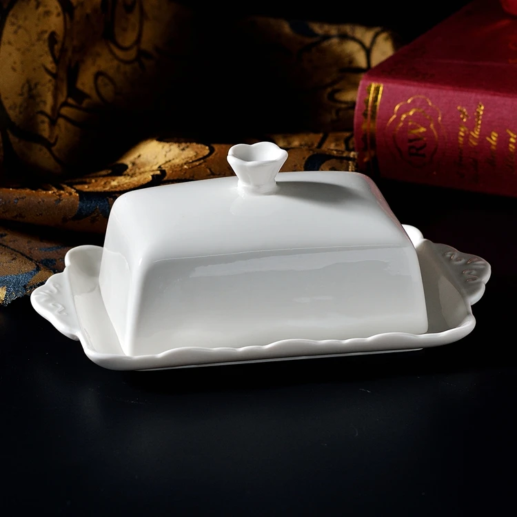 European style ceramic white relief retro meal bag plate, solid color butter plate (with lid), European style lid plate