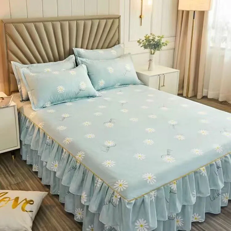 Lençóis de cama de algodão macio, cama vestido, coberturas florais, lençóis de solteiro, king e queen size, cama em casa espalhada, 3PCs