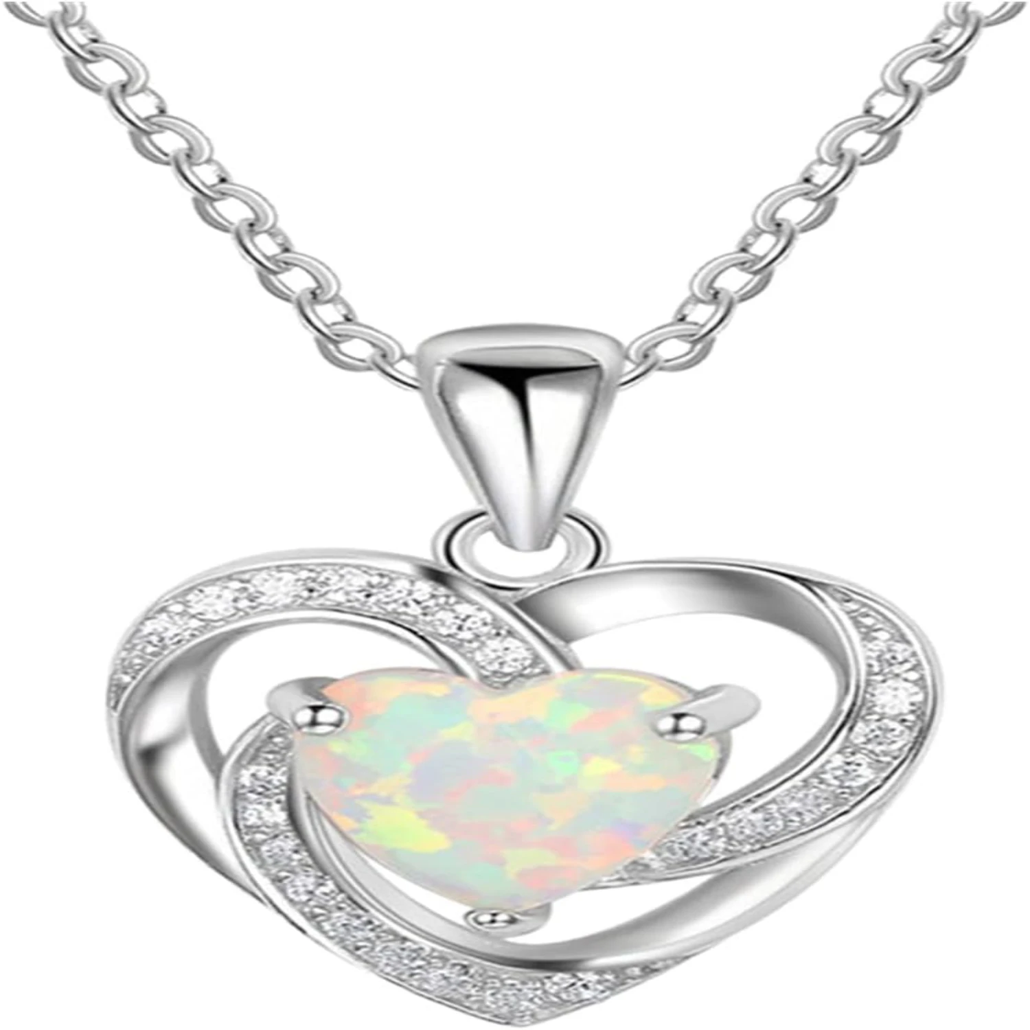 

Opulent Womens Opal Heart Pendant Necklace, Exquisitely Encrusted with Ethereal Opals, Ideal Gift for Valentine's Day, Fashion A
