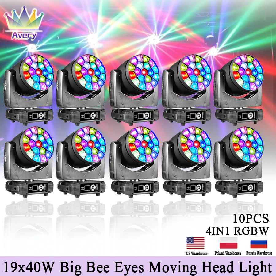 0 Tax 10 Pcs LED Beam&Wash Big Bees Eyes 19x40W RGBW Moving Head with NEW Light Source Uniform Color for Stage Theater Party