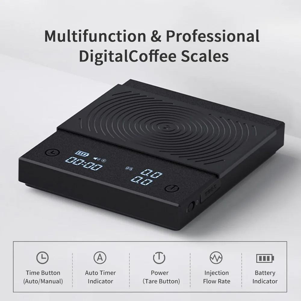 Coffee Scale Basic 2.0 Electronic Espresso Scale with Water Flow Rate and Timer Function, Free Switching