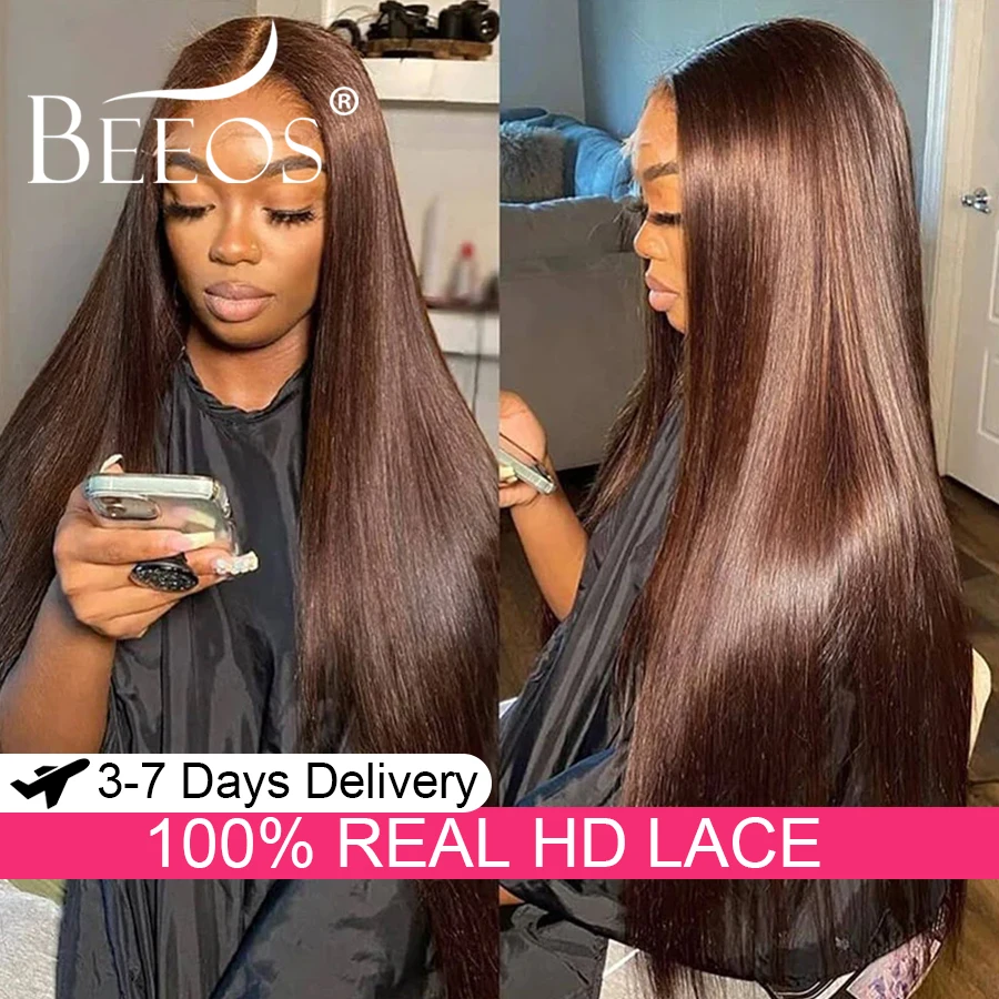 250% Glueless Wigs 5x5 Real HD Lace Closure Wigs Chocolate Brown Silk Straight Melt Skins Ready to Go Human Hair Wig For Woman