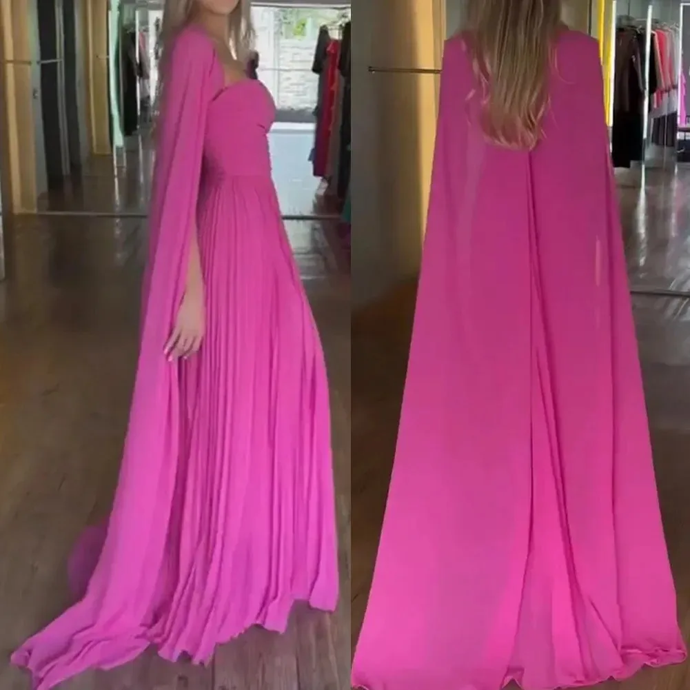 Msikoods Elegant Long Formal occasion Dress Evening Dresses 2024 Pleats Cape Women Brithday Dress Wedding Party Gown Customized