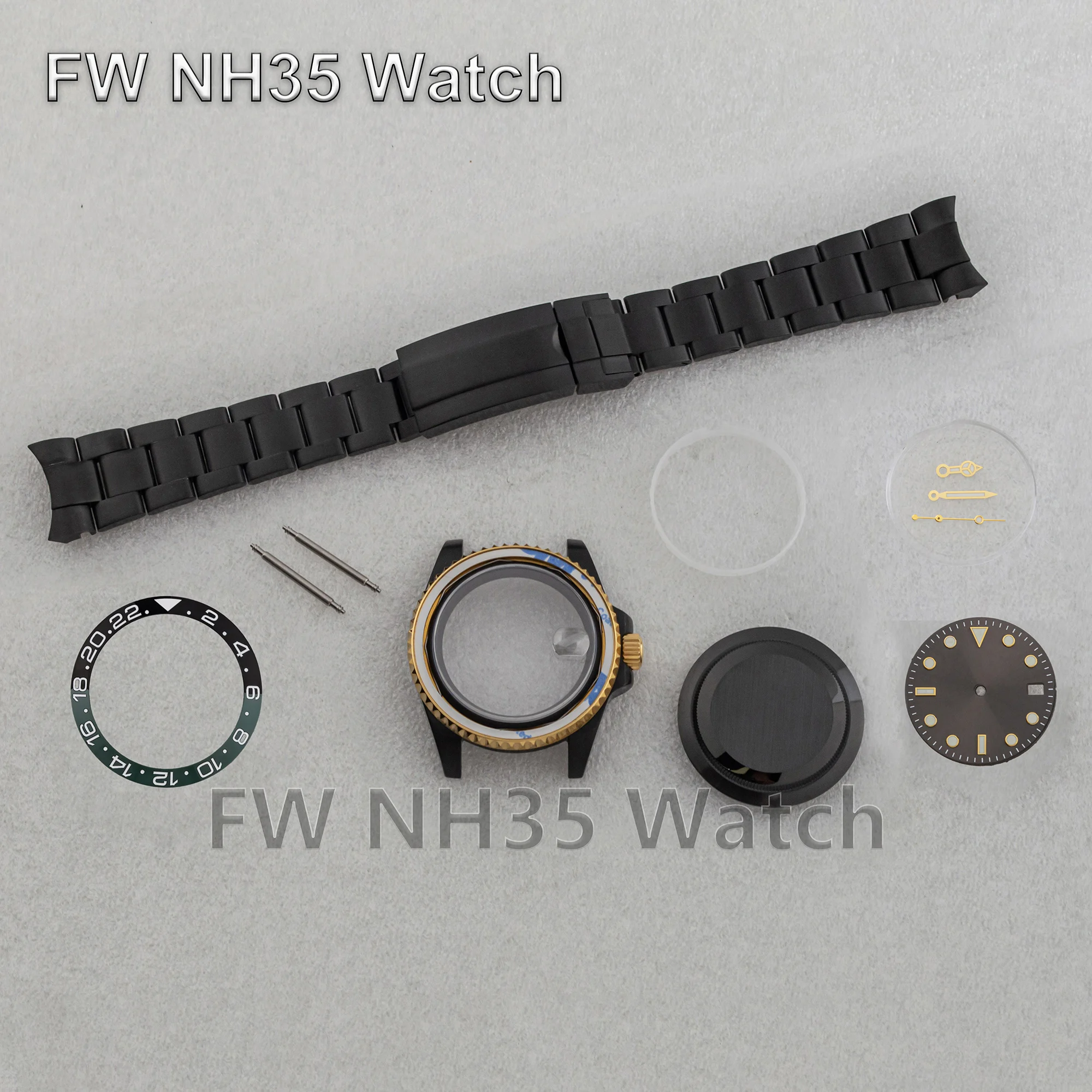 10ATM Waterproof Two Tone 40mm Watch Case Strap Dial Pointers for SUB GMT Watch Accessories Repair Tool fit NH34/35/36 Movement