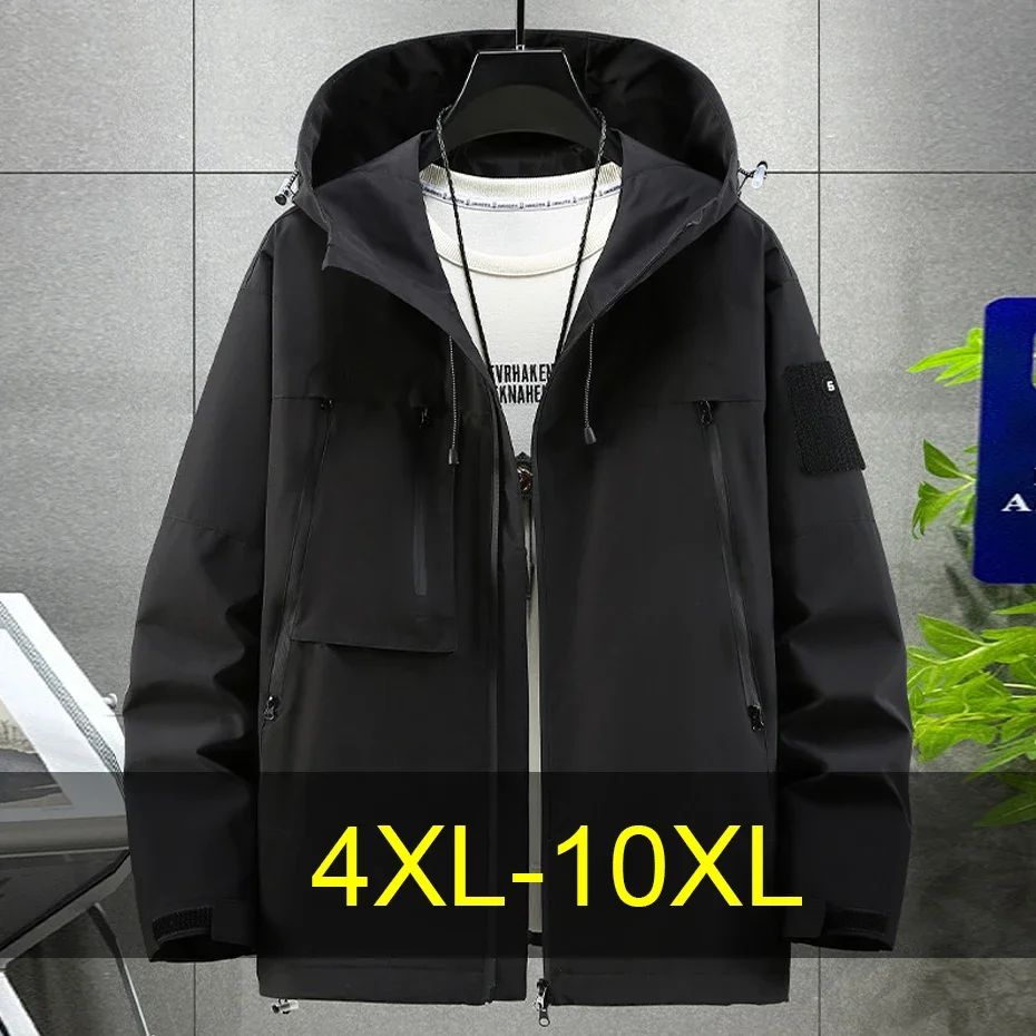 Waterproof Windbreaker Jacket Men 10XL Plus Size Camp Jacket Cargo Coat Fashion Casual Solid Color Jackets Male Big Size 10XL