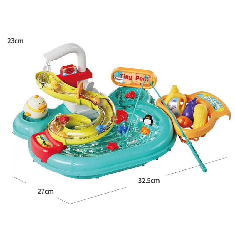 Children\'s Electric Pretend Play Toys Dishwashing Basin Toys Gift Kitchen Interactive Toys 2-in-1 Slide Fishing Montessori Toys