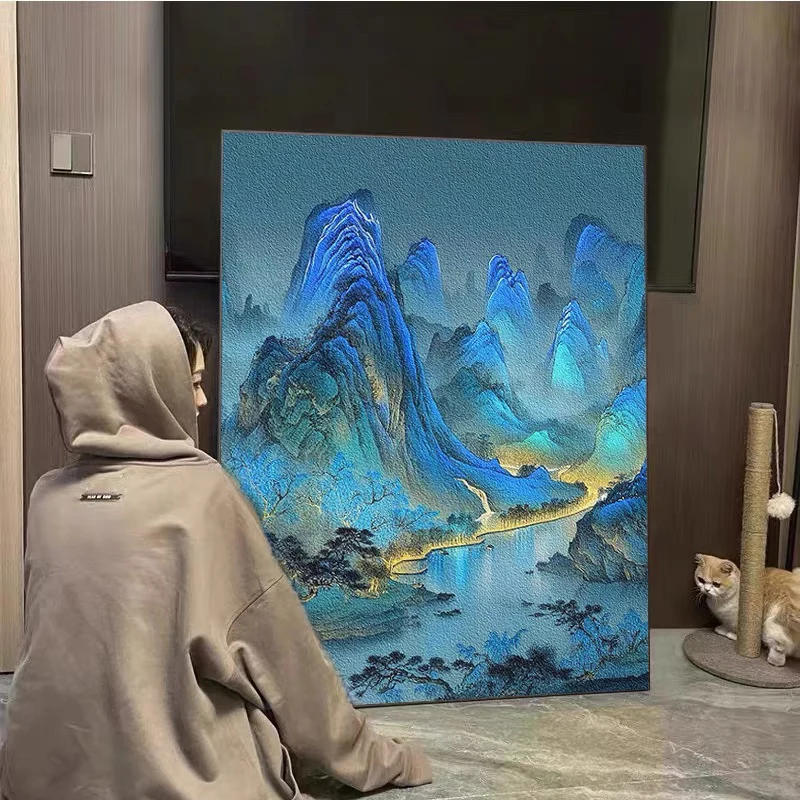 

Новый 2024: Набор для вышивания алмазной мозаикой 5D ручной работы с рамкой, пейзаж, декор для гостиной, китайский стиль