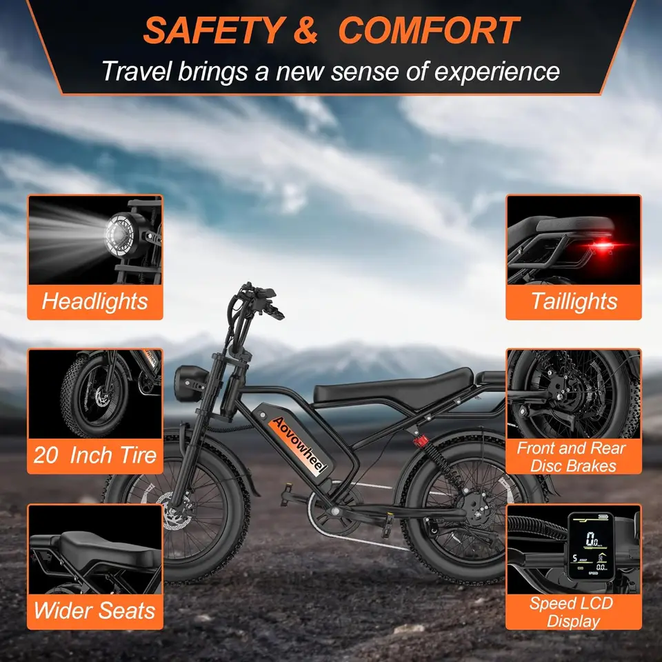 2026 New 1500W Electric Bike 20" Fat Tire 31mph Top Speed 70 Miles Range for Road Sand Mountain Snow Electric Motorcycle image 8