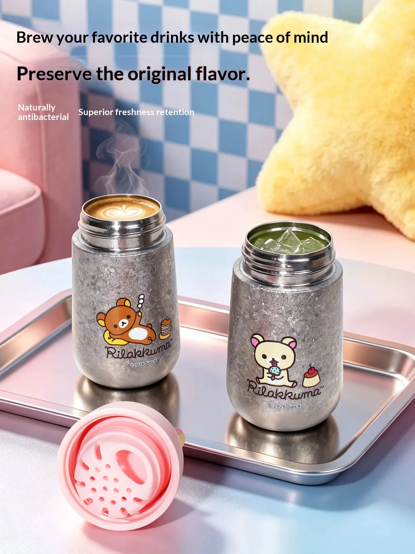 Mtutu Rilakkuma Pure Titanium Thermos Cup 200ml Portable Mini Tea Water Separation Insulated Water Bottle For Travel Office Toy