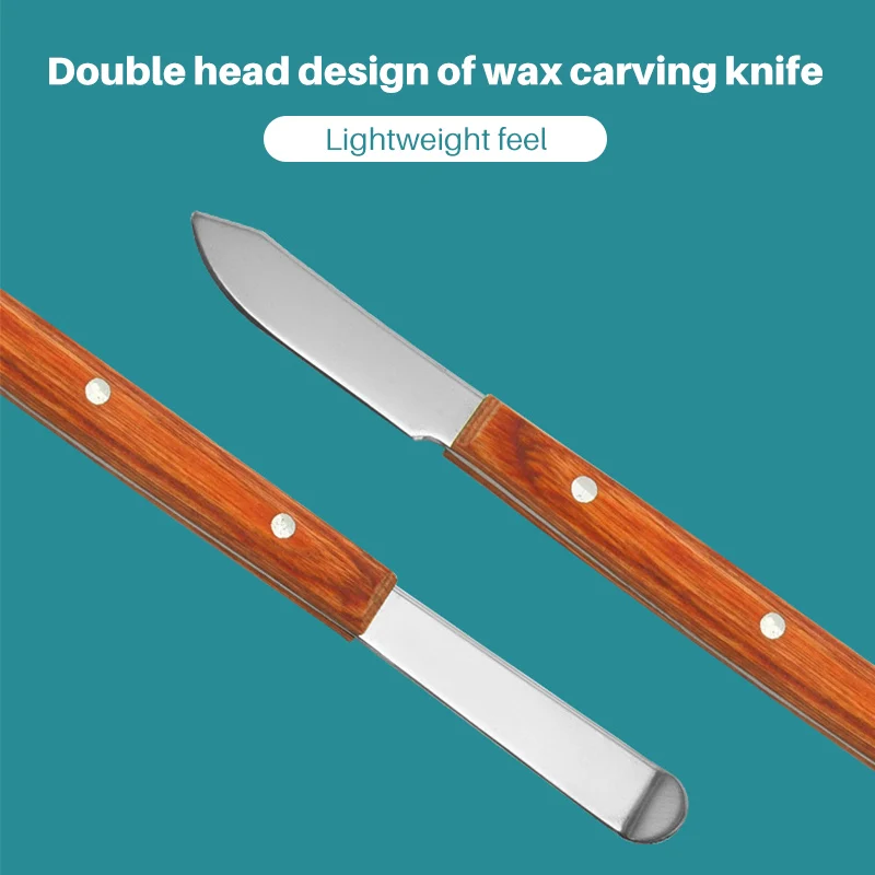 1pc Dental Spatula Dental Wax Carver Knife Gypsum Wooden Handle Metal Spatula Plaster Mixing Knife Double Ends