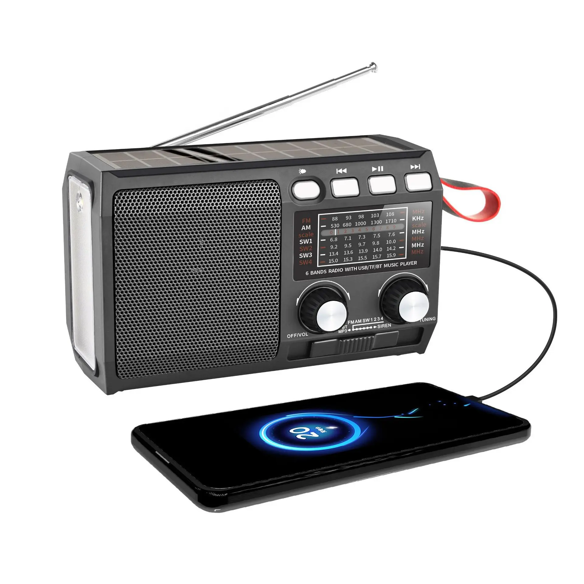 MD-290BT-S Multi-functional Emergency Radio Bluetooth Hand-Powered Portable Solar Emergency System Built-In Speaker