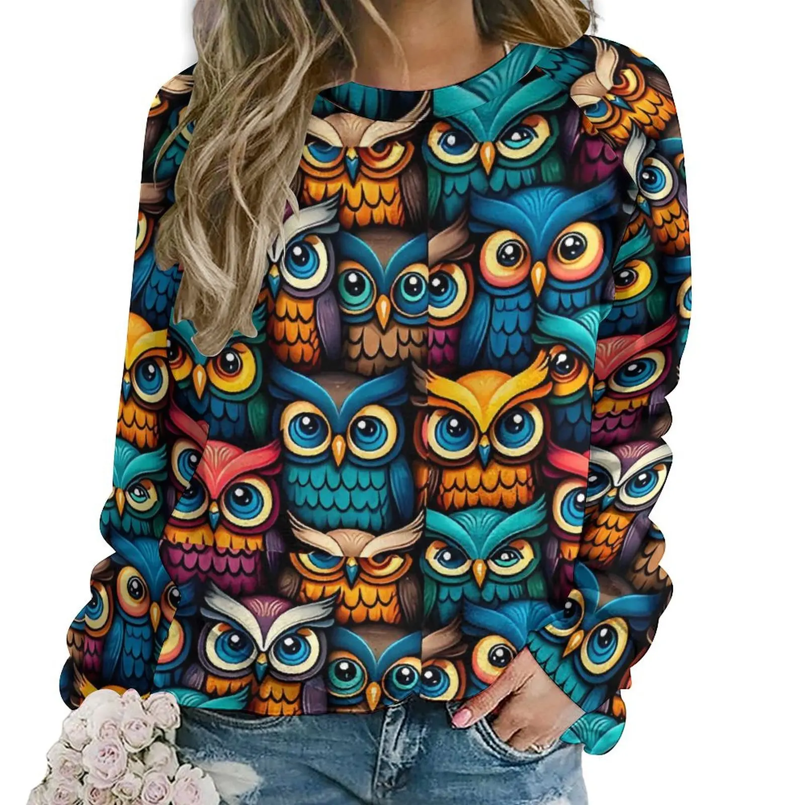 Colorful Bold Owl Casual Hoodies Cartoon Animal Kawaii Graphic Hoodie Autumn Long Sleeve Hip Hop Oversized Sweatshirts Gift