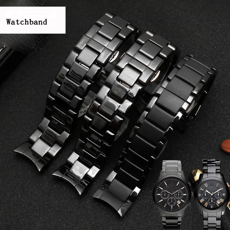 Hhigh quality  for AR1451 AR1452 AR1400 AR1410 watchband with stainless steel butterfly clasp 22mm 24mm ceramics watch straps