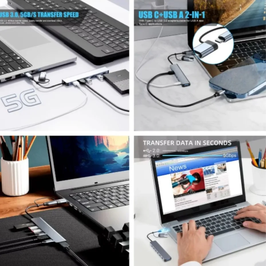 5/7/8 in 1 Type-C Docking Station USB C Hub Mutiport Adapter USB3.0 PD Charging SD TF Card Reader For Laptop Macbook Notebook