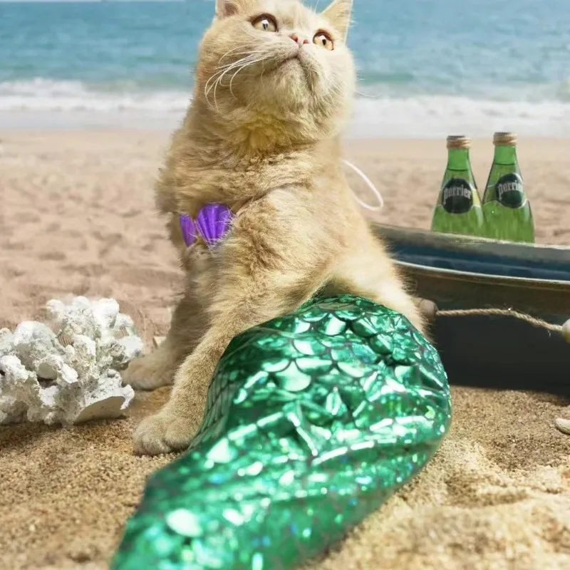 人魚の形をしたペットの服,猫の服,写真アクセサリー,かわいいビキニ,犬,楽しい装飾,クリスマスプレゼント,スカート,夏