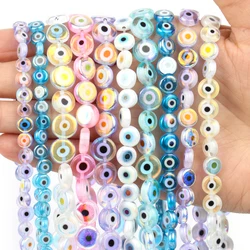 6/8/10mm Evil Eye Millefiori Lampwork Glazed Glass Bead AB Colors Flat Round Disc Beads for Jewelry Making Bracelets Accessories
