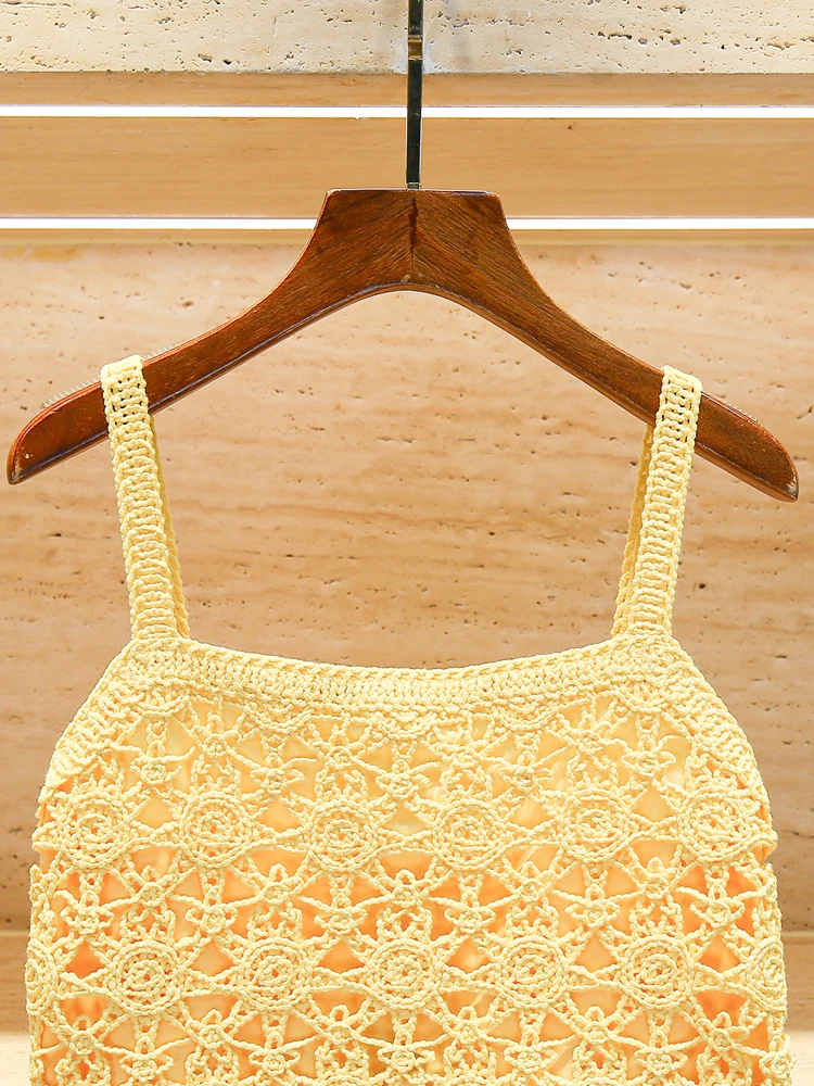 

Sweet Hook-Embellied Knitted Tank Top Hollow out Design Commute Sle Slim Fit ort Length Chinese Production Summer 2025