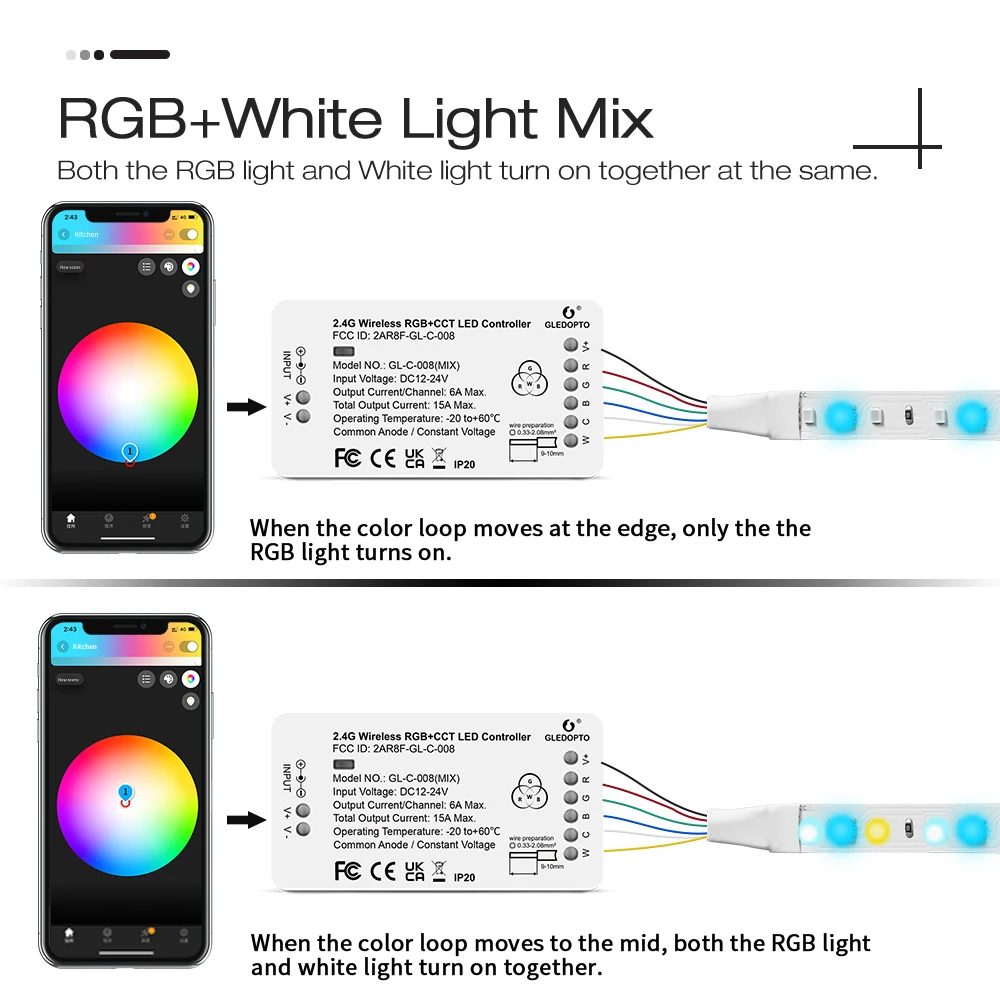 GLEDOPTO Smart Home ZigBee LED Strip Controller RGB CCT Color White Light Mix Homey Alexa Tuya SmartThings App Voice Control