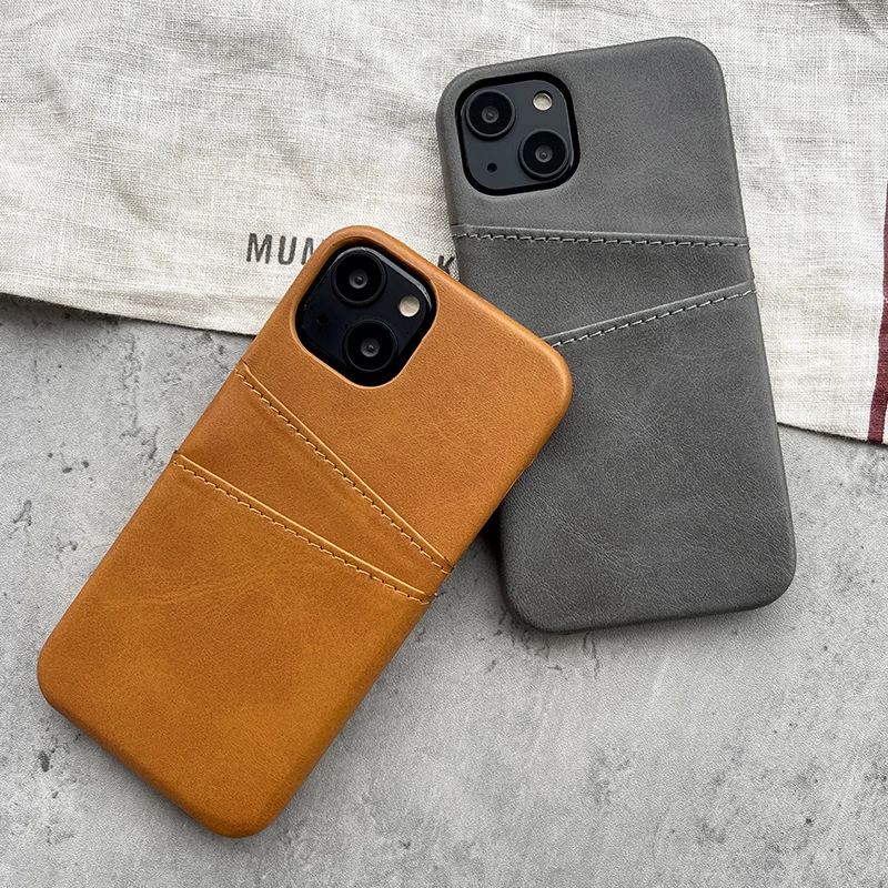 Luxury Leather Retro Case for iPhone 16 15 14 13 12 11 Pro X XR XS 7 8 Plus Slim Soft Dual Card Slot Holder Shockproof Cover