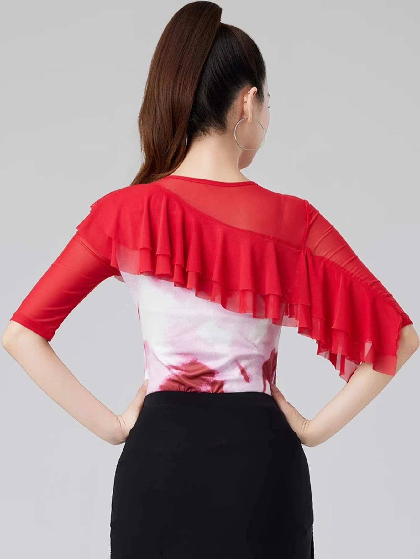 Party Dresses Samba Red Tops Half-sleeved Elegant Ruffle Women Modern Dance Clothes Bodysuit Ballroom Latin Dance Leotard Tops