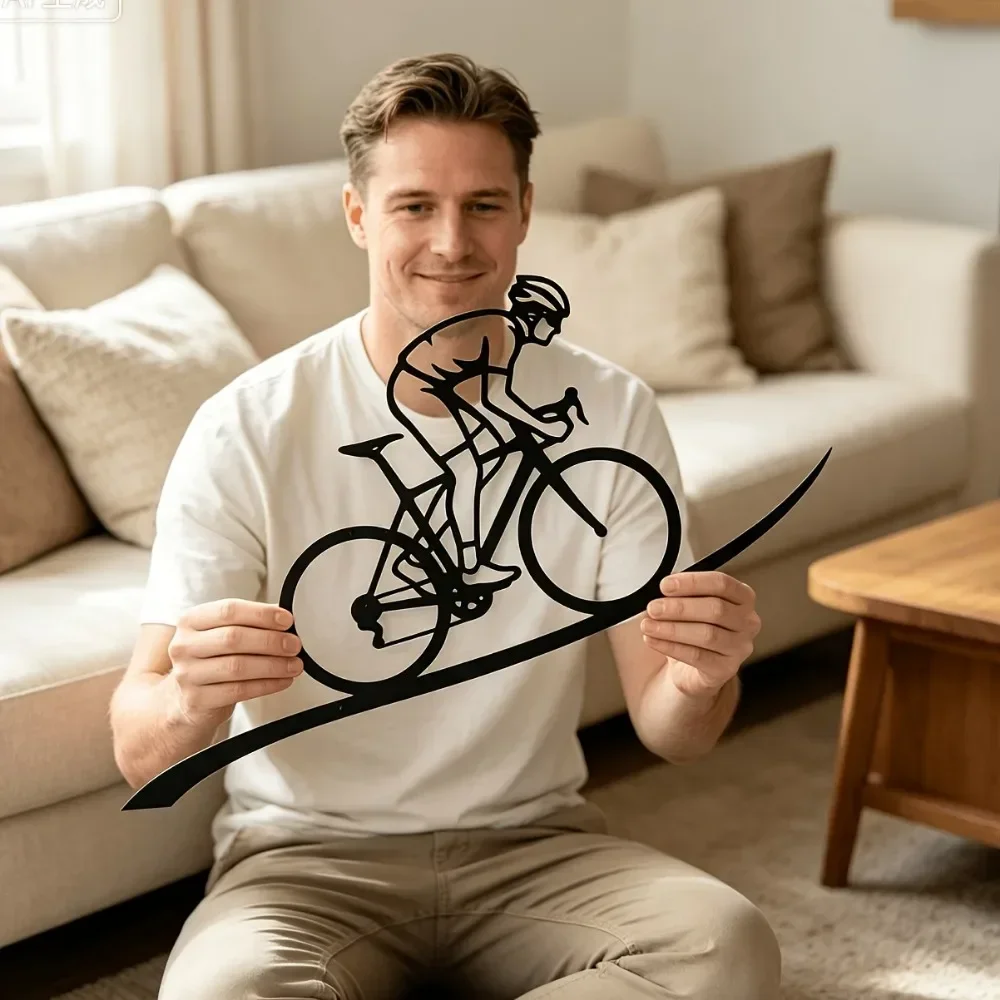1pc CIFBUY Cyclist Metal Wall Art, Iron Silhouette Sign Decor, Modern Rustic Accent, Powder-Coated Rustproof Waterproof Hanging