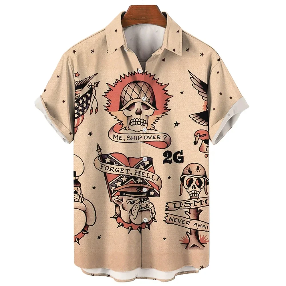 Camisa de manga corta con solapa para hombre y mujer, camisa informal con estampado 3D, botones, ropa de calle de gran tamaño, Unisex