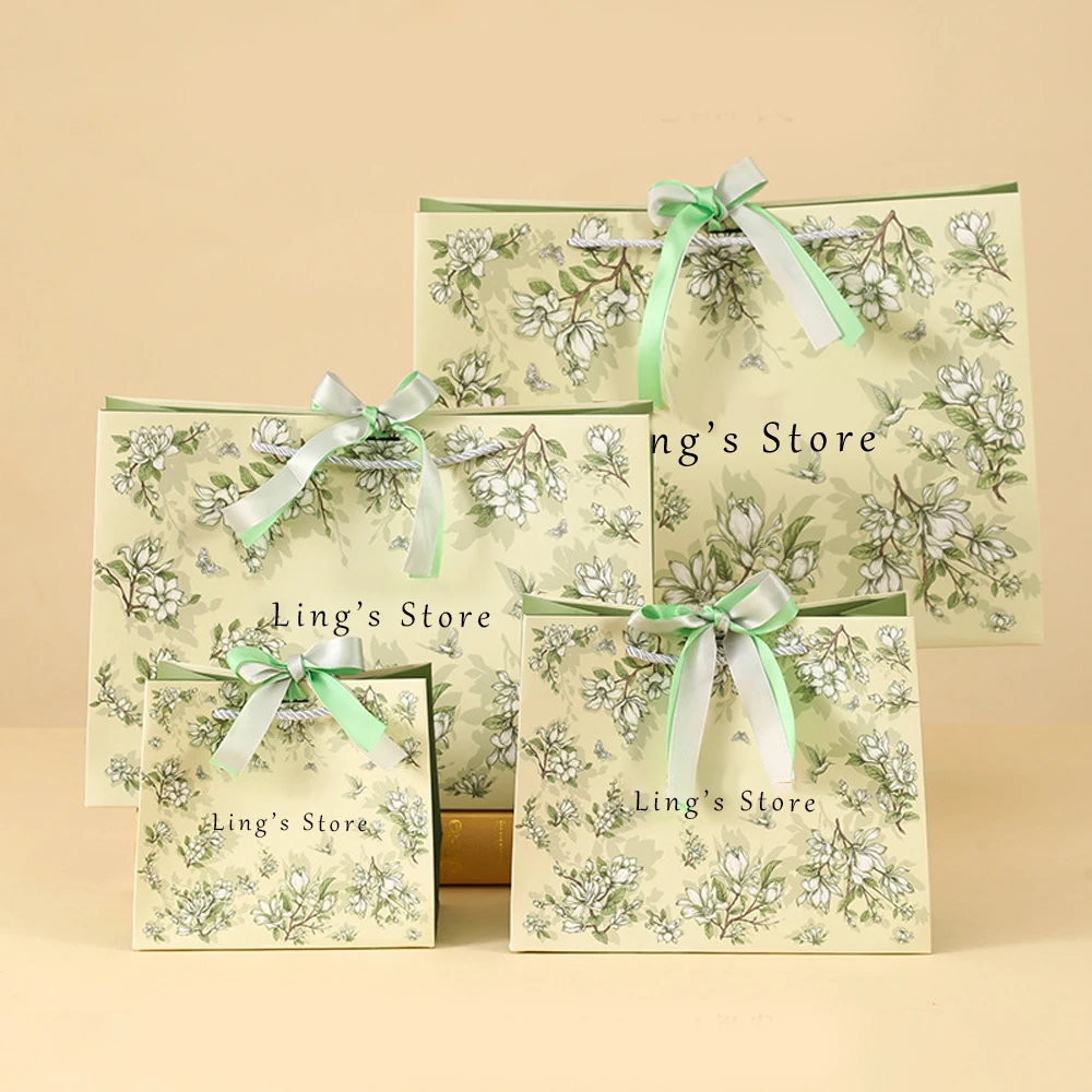 

20Pcs Luxury Flower Shopping Paper Tote Bag Jewelry Gift Packaging Handbag Perfume Makeup Cloth Organizer Cosmetic Handle Pouch
