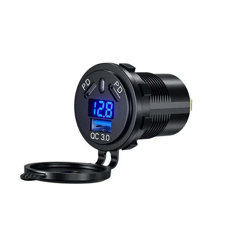 مقبس شاحن سيارة PD3.0 & QC3.0 منافذ USB C مزدوجة مقاومة للماء مع مفتاح لمس LED شحن سريع 12 فولت/24 فولت لمحول موتو