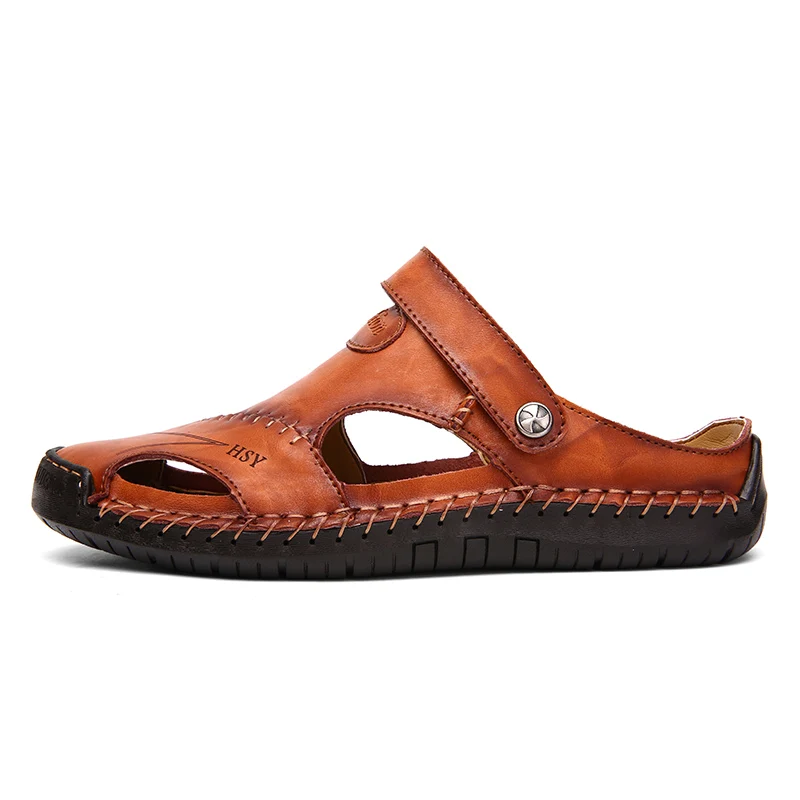 Classic Mens Sandals Summer Genuine Leather Male Beach Sandals Soft Comfortable Male Outdoor Beach Slippers Slip-ON Man Sandals