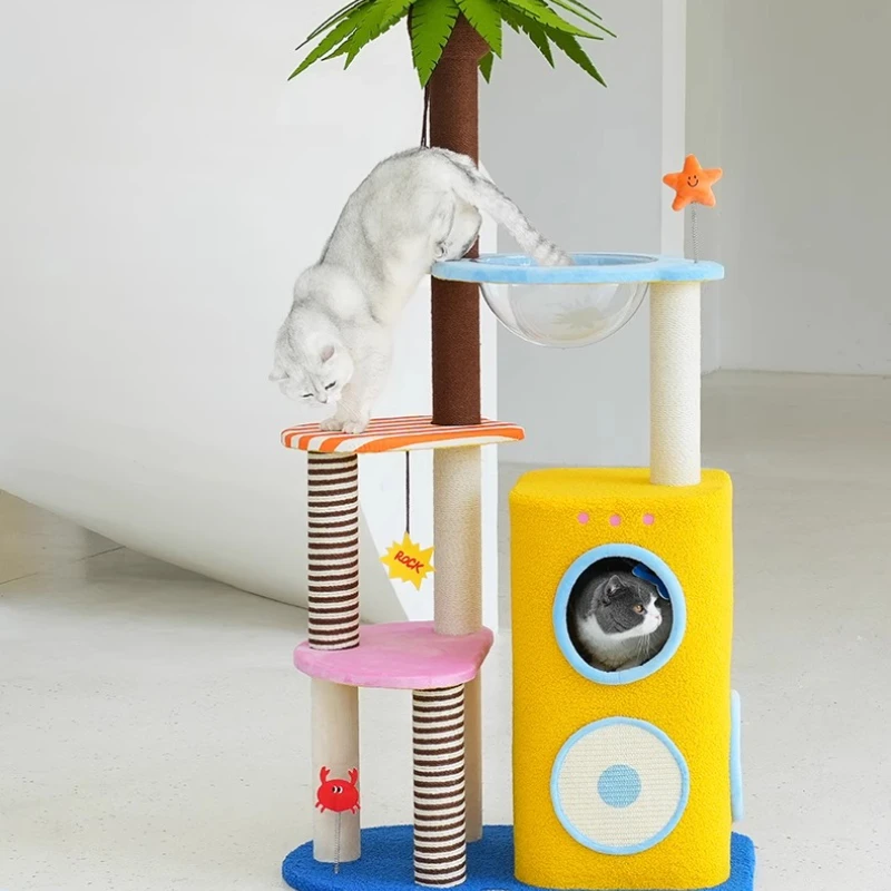 Multifunctional cat climbing frame cat nest scratching column integrated does not occupy a jumping platform