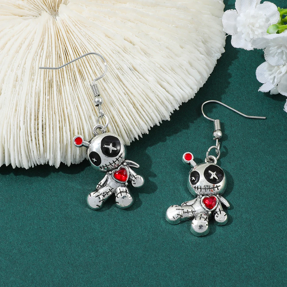 Fashion Red Heart Pendant Earrings Creative Curse Doll Accessory for Halloween Party Women's Jewelry Unique Gift